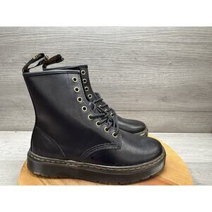 Dr. Martens Zavala 6” Combat Boots Black Leather Lace Up AirWair 8 Women
